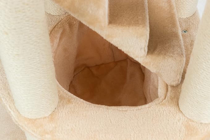 TRIXIE Elsa Senior Cat Tower with Scratching Posts, Hammock, Stairs, Top Platform Bed, Dangling Pom-Pom Beige