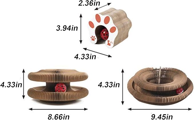 Kitty Curlz Cat Toy, Magic Organ Cat Interactive Scratcher Cardboard with Bell Ball, Foldable & Changeable Accordion Shape Exercise Anxiety Relief Toy for Indoor Cats(2PCS)