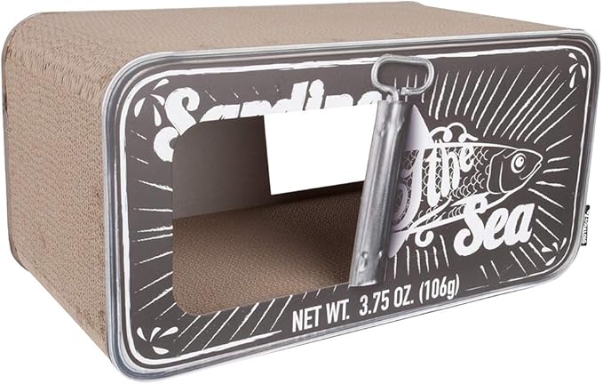 SARDINE - Cardboard Cat Scratcher - 60 x 30x 30 cm - White, Black and Pink - Color: Black