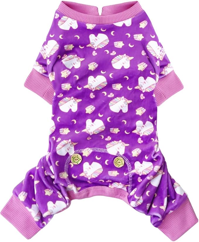 KYEESE Dog Pajamas Velvet Dog Pajamas Medium Sized Dogs Soft Dogs Clothes Pjs with Unicorn Pattern Stretchy Pet Jammies Coat Comfy Pet Onesie Costume, 2X-Large