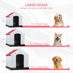 LEMBERI Durable Waterproof Plastic Dog House for Small to Large Sized Dogs, Indoor Outdoor Doghouse Insulated Puppy Shelter with Elevated Floor, Easy to Assemble (Red, 42''L*38''W*39''H)