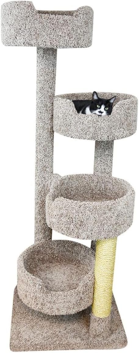 Maykoosh Rustic Recluse Large Cat Tower with Easy to Access Spacious Perches, Carpet Upholstered Cat Tree for All Cat Breeds, Multi-Perch Cat Tree with Sisal Rope Scratch Post Earth Tone