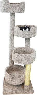 Maykoosh Rustic Recluse Large Cat Tower with Easy to Access Spacious Perches, Carpet Upholstered Cat Tree for All Cat Breeds, Multi-Perch Cat Tree with Sisal Rope Scratch Post Earth Tone