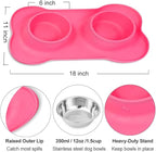 AsFrost Dog Food Bowls Stainless Steel Pet Bowls & Dog Water Bowls with No-Spill and Non-Skid, Feeder Bowls with Dog Bowl Mat for Dogs Cats and Pets-Pink, 24 0z in Total