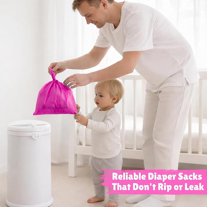 Baby Disposable Diaper Sacks (500 ct.) Lavender Scented, Easy-To-Tie Tabs, Diaper Disposal Pet Waste Bags Bulk Diaper Sacks Dog Poop Bags Cat Waste Bags Sanitary Pads Disposal (500 Bags, Pink)