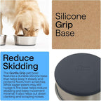 GORILLA GRIP Dog Bowls, Food Grade 304 Stainless Steel, Holds 8 Cups Each (64 fl oz) Food and Water Bowl for Feeding Dogs and Cats, Dishwasher Safe, Rust Resistant, BPA Free Rubber Base Set of 2 Gray