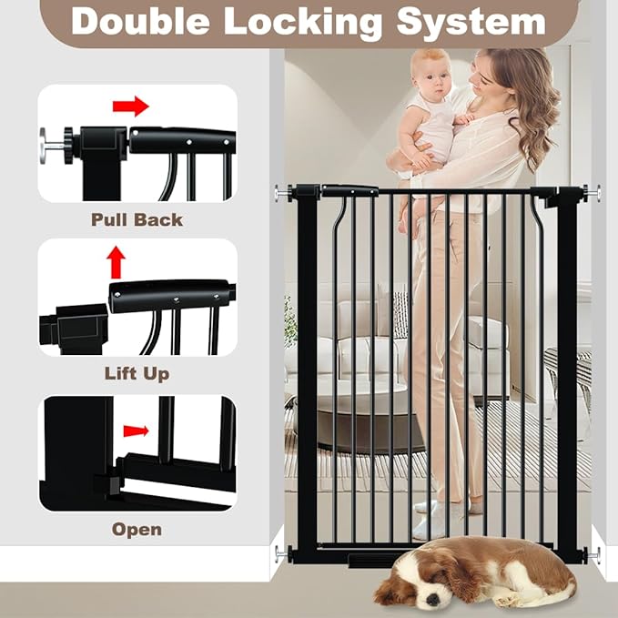 40.55" Extra Tall Dog Gate for Doorways & Stairs, 65.8-68.5" Extra Wide, Pressure Mounted, Auto Close, Black
