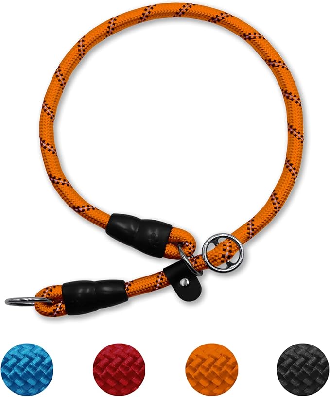 LOS ANDES Dog Slip Collar with Slidable Stopper, No Pull Choker Training Martingale Collar for Small Medium Large Dogs, Nylon, Orange-Reflective, M (19 in x 10 mm)