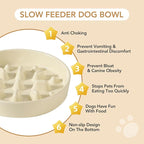 Ceramic 1.6 Cup Dog Bowl Slow Feeder, 8.2 inch Slow Pet Food Dish for Medium and Large Dog, Stop Bloat, Preventing Choking(Single Bowl, Light Yellow)