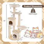 60" Tall Wood Cat Tree Tower with 2 Condos & Top Perch, Cat Tree for Indoor Cats Large Adult, Modern Cat Tree Tower for Large Cats with Sisal Scratching Posts