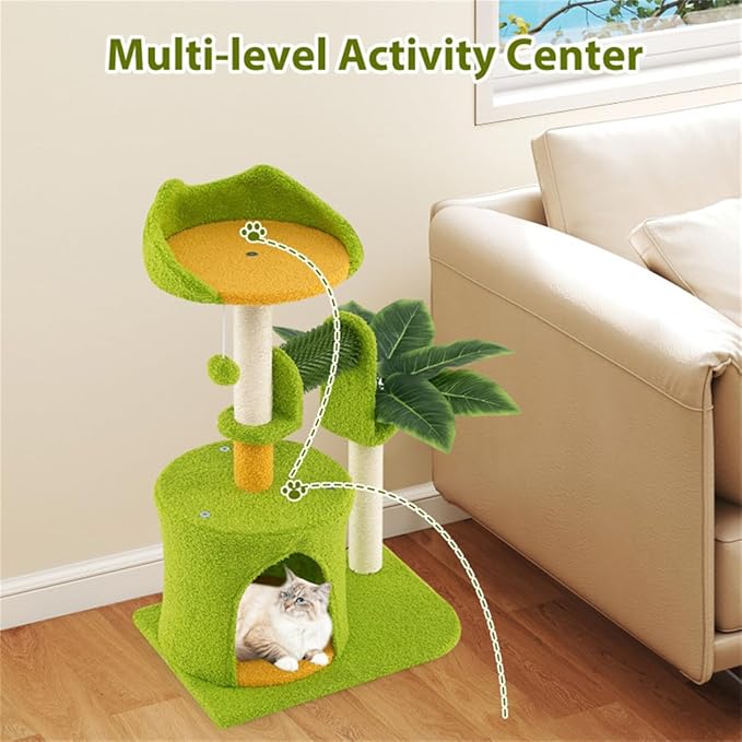 Palm Tree Cat Tower – 22 lbs Capacity, Scratching Posts & Self-Groomer