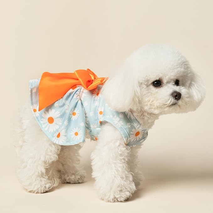PUPTECK Floral Dog Dress for Spring Outfit Puppy Cute Small Dogs Clothes,Daisy,S