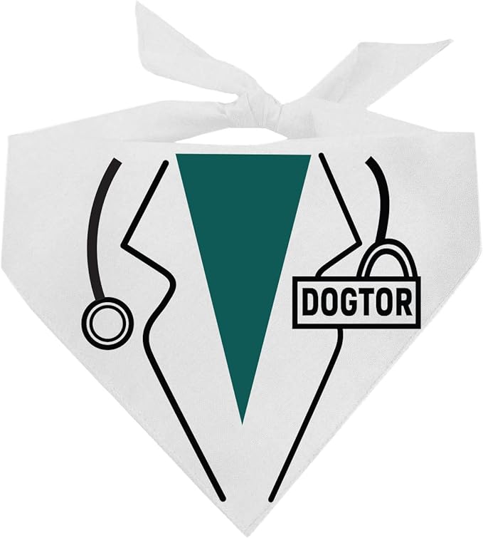Dogtor Dog Bandana | Professions Halloween Costume | 100% Cotton Triangle | Made in USA | Medical Theme | Parade Party | Trick or Treat | Matching Set | White X-Small (1151)