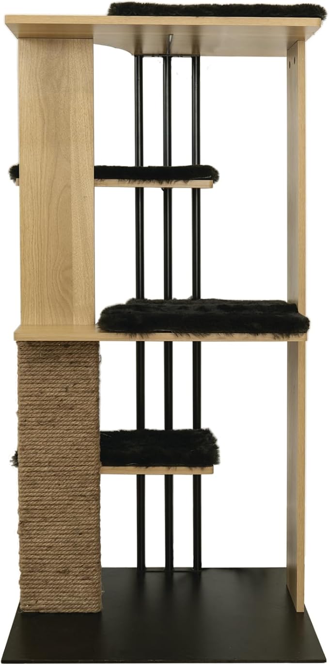 4 Cats & Dogs Cali Cat Tree 24″ x 18″ x 47″ with Scratching Post, 4 Platforms, LED Lighting, Engineered Wood & Sisal Rope – Modern Cat Tower, Cat Scratcher for Indoor & Large Cats - Oak