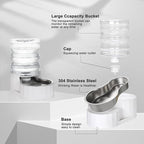 RIZZARI Gravity Water Bowl Dispenser: 4L White Stainless Steel Water Feeder Without Filter - Detachable Food-Grade Bowl -Spill-Proof - for Small Cats & Busy Multi-Pet Owners - Home Bedroom Garden