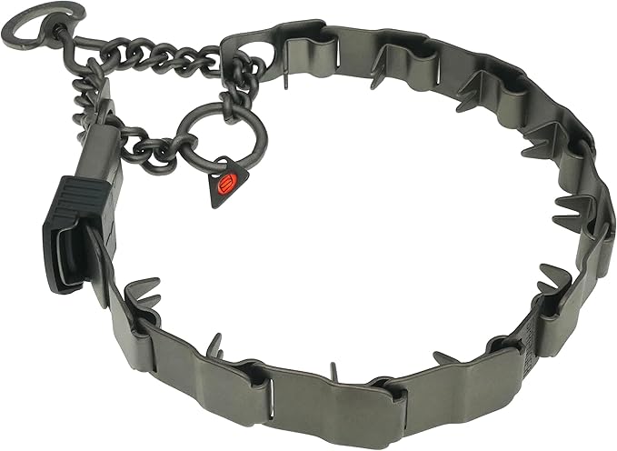 Herm Sprenger NeckTech Sport Dog Training Prong Collar with ClicLock Buckle on The Side No-Pull Collar with Swivel D-Ring Made in Germany (Black Stainless Steel, 19in (Neck Size up to 16in))