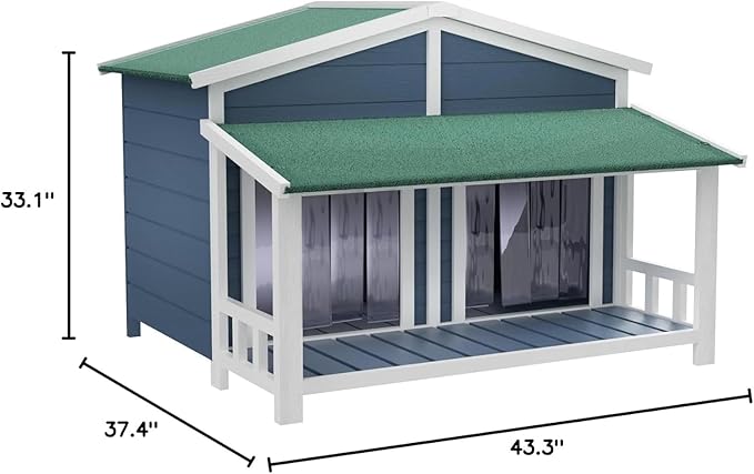 Ritsu Outdoor Dog House, Waterproof Dog Kennel, Wooden Indoor Dog House, Log Cabin Style with Porch,Elevated Floor, 2 Doors