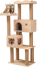 Wooden Cat Tree Condo with Natural Sisal Rope Scratching Post, Activity Tower for Cats Kittens Activity Tower Pet Play House Furniture Indoor (Type B)