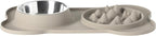 Gibson Home Curious Canines Slow Feeder Dog Bowl Set, 16” Bone Shaped Double Bowl, Silicone Base with Stainless Steel Insert, Anti-Gulp Feeding, Dishwasher Safe, Taupe