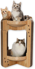 Necoichi Cat Scratcher Tower for Indoor Cats - Cat Scratching Post Lounger with Reversible Usability and Extra Comfort for Lounge, Cardboard Bed Couch / (XL, Oak)