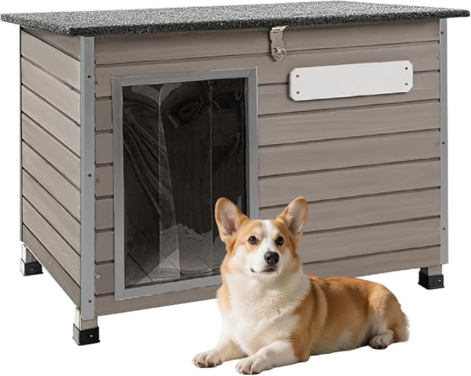 Dog House Outdoor & Indoor Anti-Chewing Iron Frame Dog Kennel Easy Clean and Assemble Openable Roof for Small to Medium Dog Breeds (32" L X 12" W X 25" H)