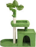39in Plush Cat Tree with Leaves,Multi-Level Cats Tower,Large Pet Activity Center,with Sisal Scratching Post, Cozy Cat Condo, Padded Beds, Dangling Ball,for Kittens and Indoor Cats (Green)
