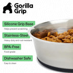 GORILLA GRIP Dog Bowls, Food Grade 304 Stainless Steel, Holds 8 Cups Each (64 fl oz) Food and Water Bowl for Feeding Dogs and Cats, Dishwasher Safe, Rust Resistant, BPA Free Rubber Base Set of 2 Black