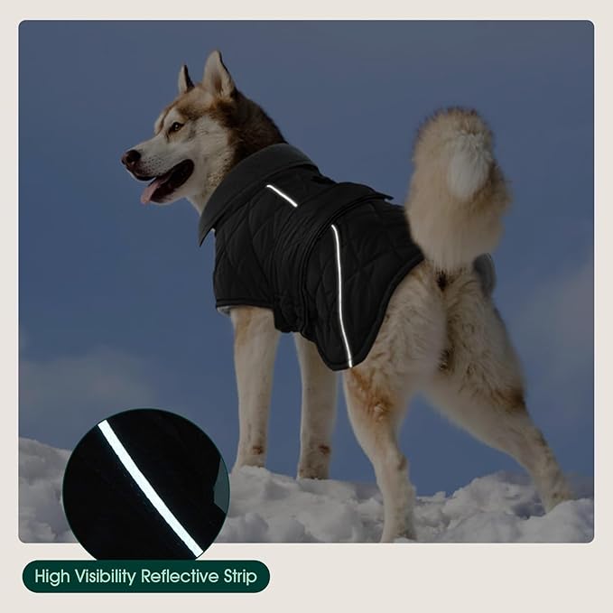 Kuoser Dog Jacket Warm Fleece Lined Dog Coats for Small Dogs, Waterproof Pet Coat Reflective Puppy Snowsuit with Harness Hole for Cold Weather Walking Hiking, Quilted Dogs Winter Vest, Grey, S