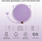 Personalized Cat Scratcher Mat, Customized with Name Text Natural Cotton Rope Round Horizontal Cat Scratching Pads with Ball Toy, Cat Furniture Protector for Wall, Couch, Carpets, Sofa (Purple)