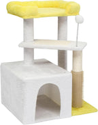 27.5in Cat Tree, Multi-Level Cat Tower with Scratching Post and Pad, Cozy Condo, Padded Top Bed for Kittens and Indoor Cats (White)