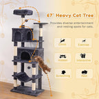 Heavy Duty Cat Tree,67in Multi-Layered Tall Cat Tower for Indoor Large Adult Cats,XL Compact Cat Stand with Hammock,Sisal Scratching Post,Removable Plush Perch,Condo,Dark Gray (Dark Gray)