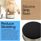 GORILLA GRIP Dog Bowls, Food Grade 304 Stainless Steel, Holds 8 Cups Each (64 fl oz) Food and Water Bowl for Feeding Dogs and Cats, Dishwasher Safe, Rust Resistant, BPA Free Rubber Base Set of 2 Black