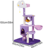 Multi-Level Cat Tower with Comfortable Plush Resting Platform, Purple Pink Cat Condos with Scratching Post and Pompom Ball Toy