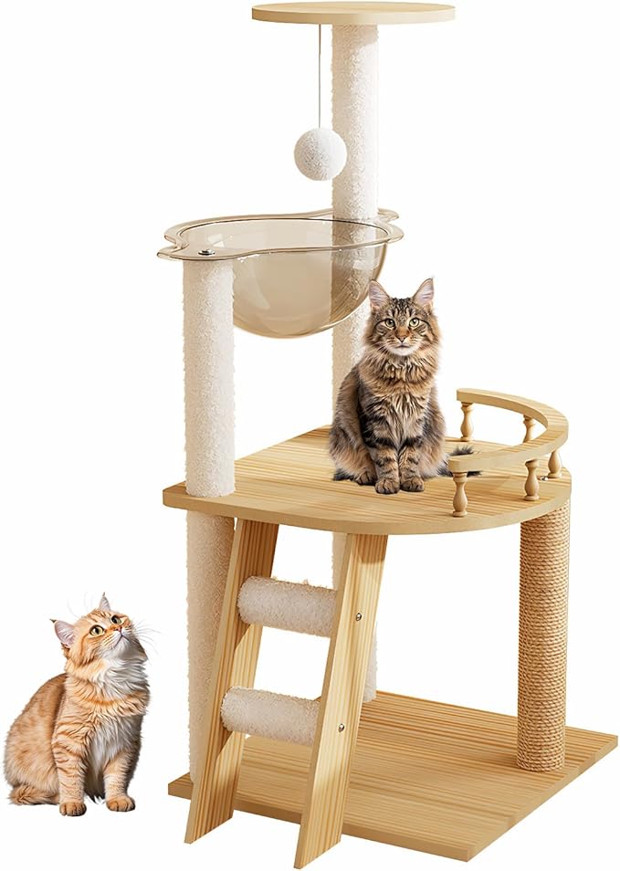 Modern Cat Tree Tower for Indoor Cats, Sisal Scratching Posts with Plush Perch Condo and Acrylic Hammock, Multi-Level Pet Furniture for Large Small Cats