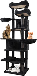 68" Black Cute Cat Tree for Indoor Cats Large Adult, Tall Cat Tower with Scratching Post & Condo, Hammock, Aesthetic Cats Stand, Modern, Easy Assembly (Black, 68" Tall)