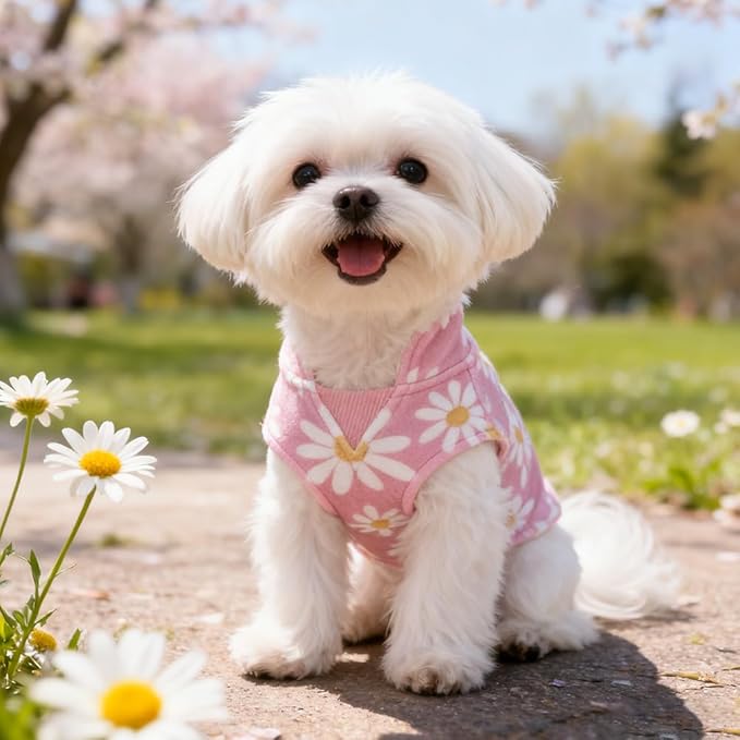 BEAUTYZOO Dog Fleece Vest Sweater Winter Jacket for Small and Medium Dogs with D-Ring Leash Cold Weather Coat Hoodie for XS S M Dogs Boy or Girls,Pink Daisy XL