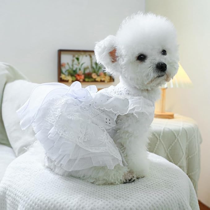 Fashion Sweet Puppy Dog Blingbling Princess Skirt Pet Dog Lace Cake Camisole Tutu Dress K-White L