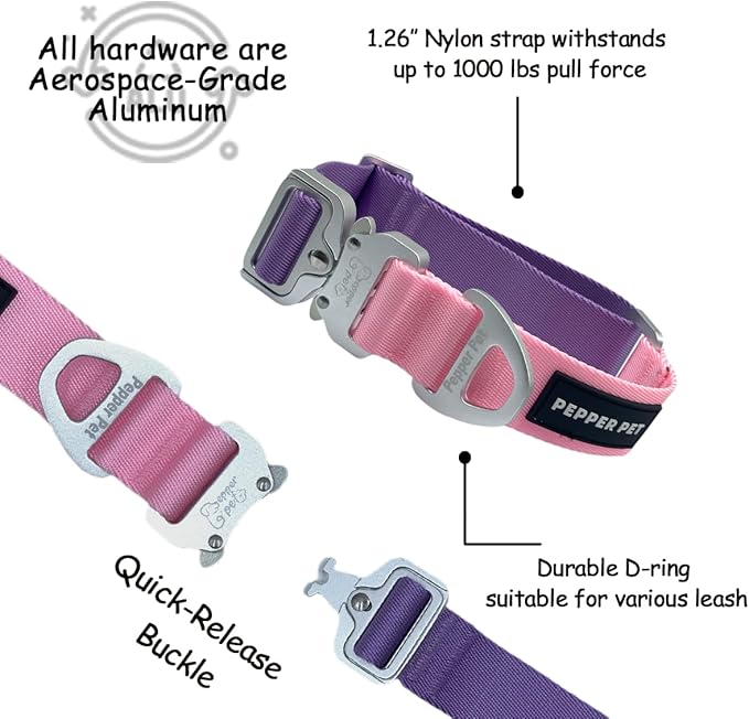Heavy Duty Tactical Dog Collar,Metal Buckle Quick Release Collar for Large Dogs,1700 LB Strength Tested,Dual Color Nylon Collar for Walking,Training & Hunting