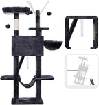 Hey-brother Cat Tree, 53 inch Cat Tower for Indoor Cats, Cat House with Padded Platform Bed, Toy Balls, Large Cozy Condo, Hammocks and Sisal Scratching Posts, Smoky Gray MPJ019-SG
