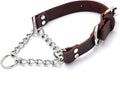 Leather Martingale Dog Collar, Genuine & Stainless Steel Chain Martingale Collar No-Pull Adjustable Anti-Slip Training & Walking Collar for Small Medium Large Breed Dogs Pets. (Medium: Neck 12"-19")
