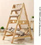 Modern Wooden Cat Tree Tower with Cozy House, Soft Hammock, Scratching Posts and Multi-Level Platforms for Cats to Climb, Rest, and Play