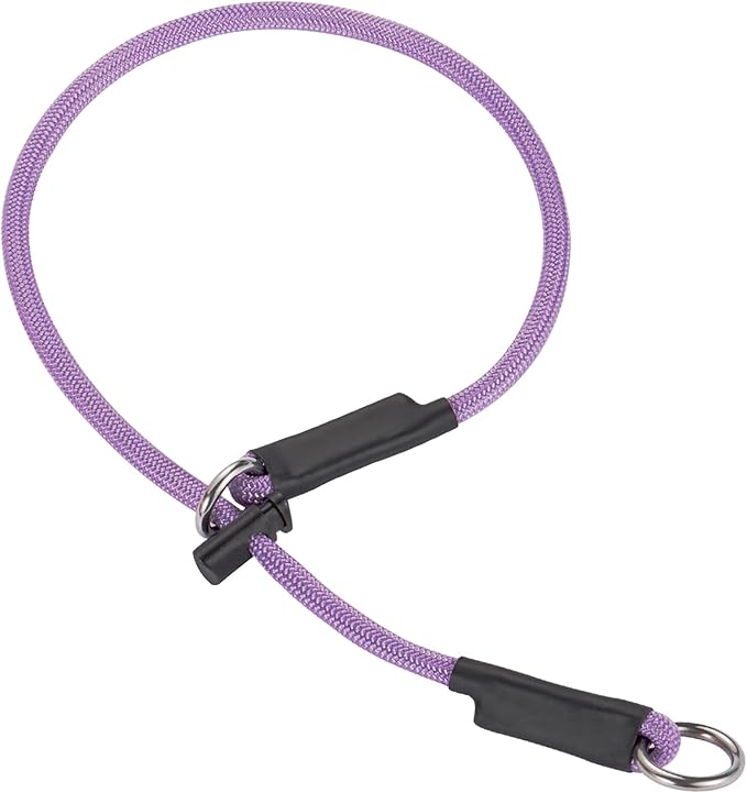 Martingale Dog Collar, 5/16” High-Strength Nylon Rope Slip Collar with Spring-Loaded Adjustable Stopper for Small, Medium & Large Dogs(Light Purple, 26 inch)