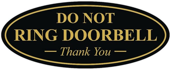 All Quality Oval DO NOT Ring DOORBELL Thank You Sign - Black/Gold Large 1 Pack
