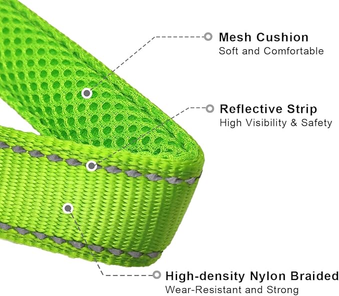 Reflective Slip Dog Collar, Loop Dog Collar for 44-75 lbs Dogs Nylon Training Collars with Soft Padded for Medium Dog Collars Green 1" W x 22" L (Fits Neck 15.7"-19.7")