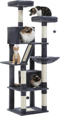 PEQULTI 71'' Cat Tree for Indoor Cats with Big Hammock, Tall Cat Tower for Large Cats with 2 Cat Condo, 2 Soft Top Perch, Scratching Posts and Pad, Dark Grey