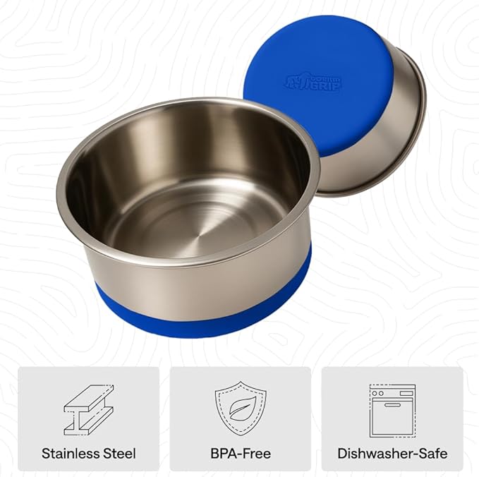 GORILLA GRIP Dog Bowls, Food Grade 304 Stainless Steel, Holds 8 Cups Each (64 fl oz) Food and Water Bowl for Feeding Dogs and Cats, Dishwasher Safe, Rust Resistant, BPA Free Rubber Base Set of 2 Blue