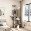 Stylish Cat Tree Tower with Sisal Scratching Posts, Cozy Condo, and Plush Perches for Climbing, Resting, and Play (Dark Gray + Cotton + Particle Board-1)