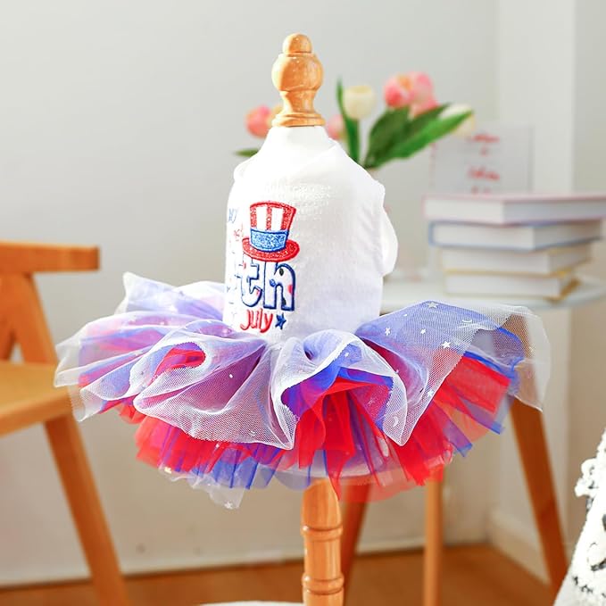Furbabycare® Elegant Sweet Independence Day Puppy Dog Blingbling Princess Skirt Pet Dog Lace Cake Camisole Tutu Dress D-Independence Day X-Small