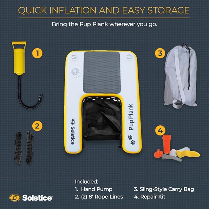 SOLSTICE Inflatable Pup Plank, Dog Water Ramp for Boats & Docks, Mini, 30 lb Capacity - Floating Platform for Pets for Lake, River, Beach & Swimming Pool, Includes Pump, Patent-Protected Design