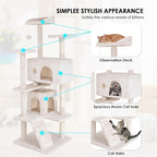 Cat Tree 53 inches Cat Tower for Indoor Cats Cat House with Replaceable and Removable Dangling Ball Cat Trees and Towers with Funny Toys, Beige